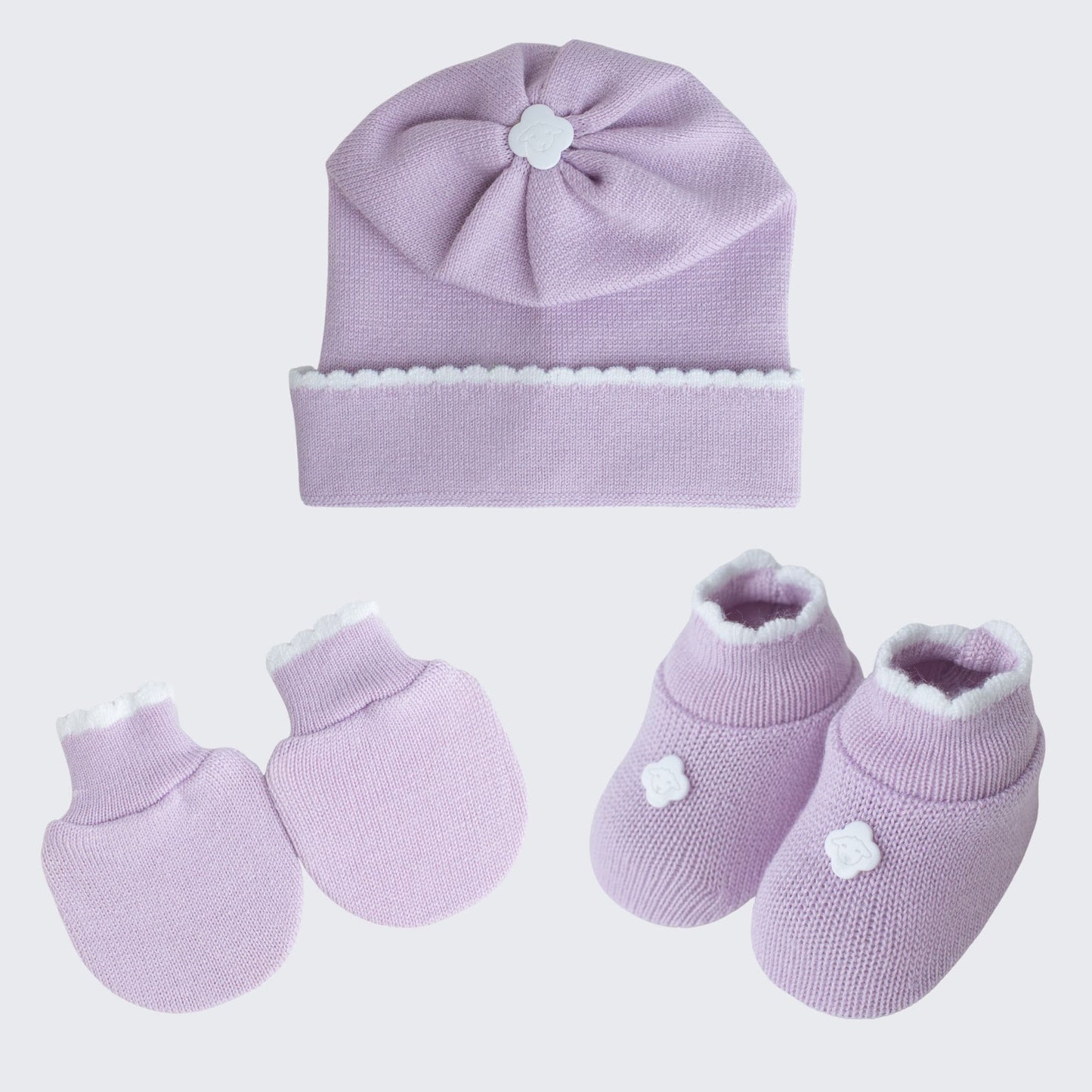 Kit Meu Bebê – Sapatinho, Luva e Touca em Tricot