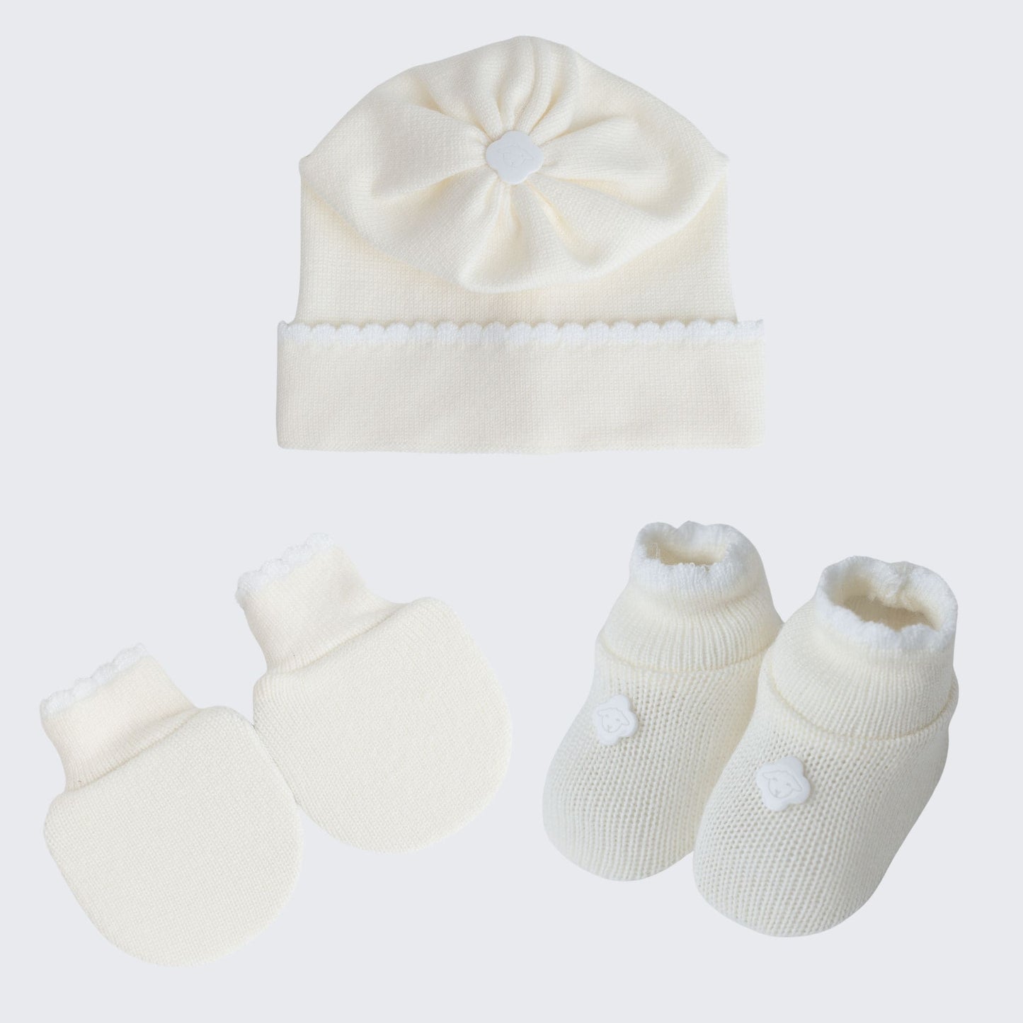 Kit Meu Bebê – Sapatinho, Luva e Touca em Tricot
