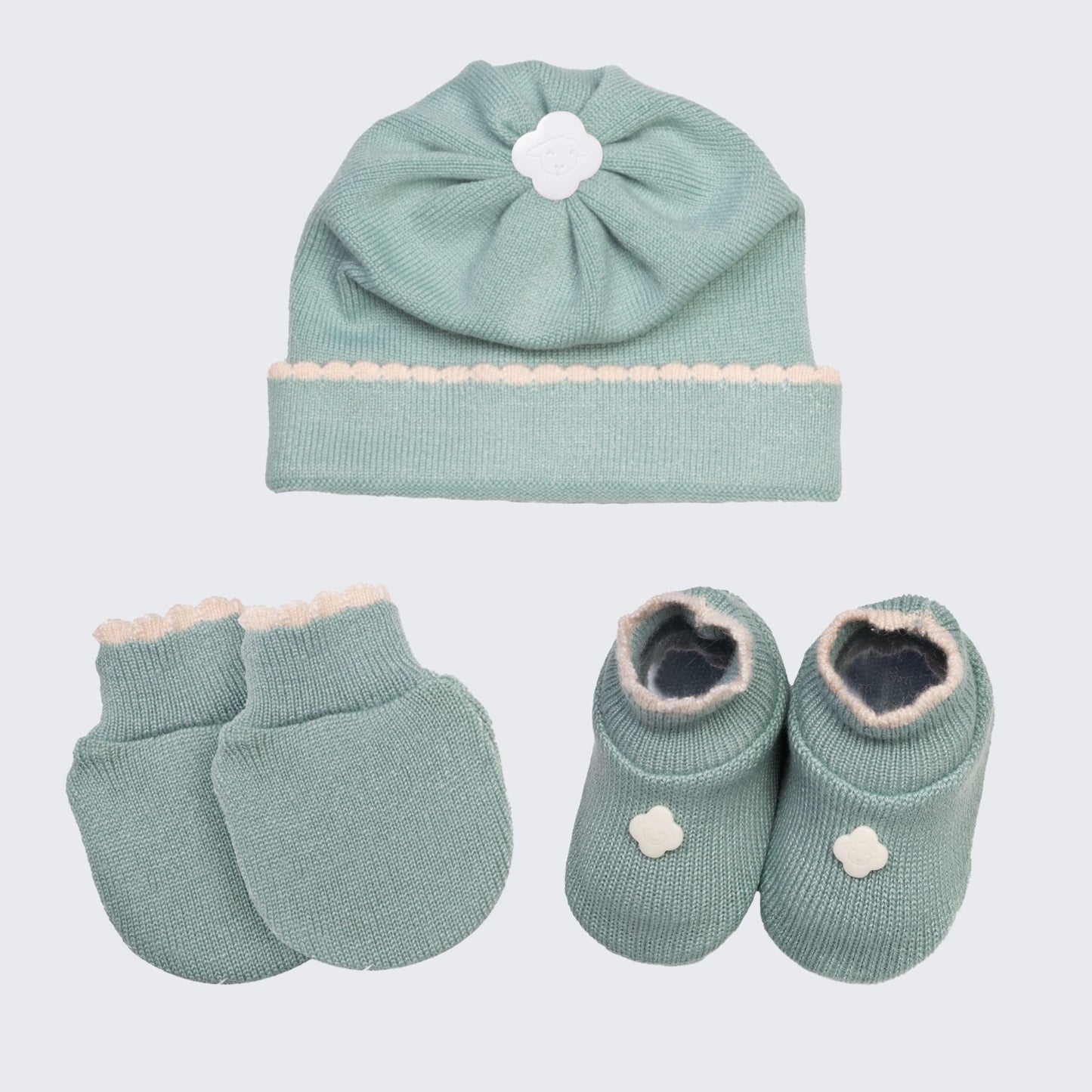 Kit Meu Bebê – Sapatinho, Luva e Touca em Tricot