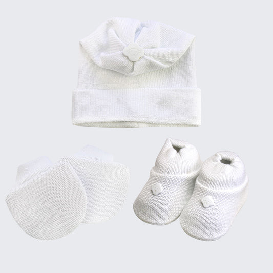 Kit Meu Bebê – Sapatinho, Luva e Touca em Tricot
