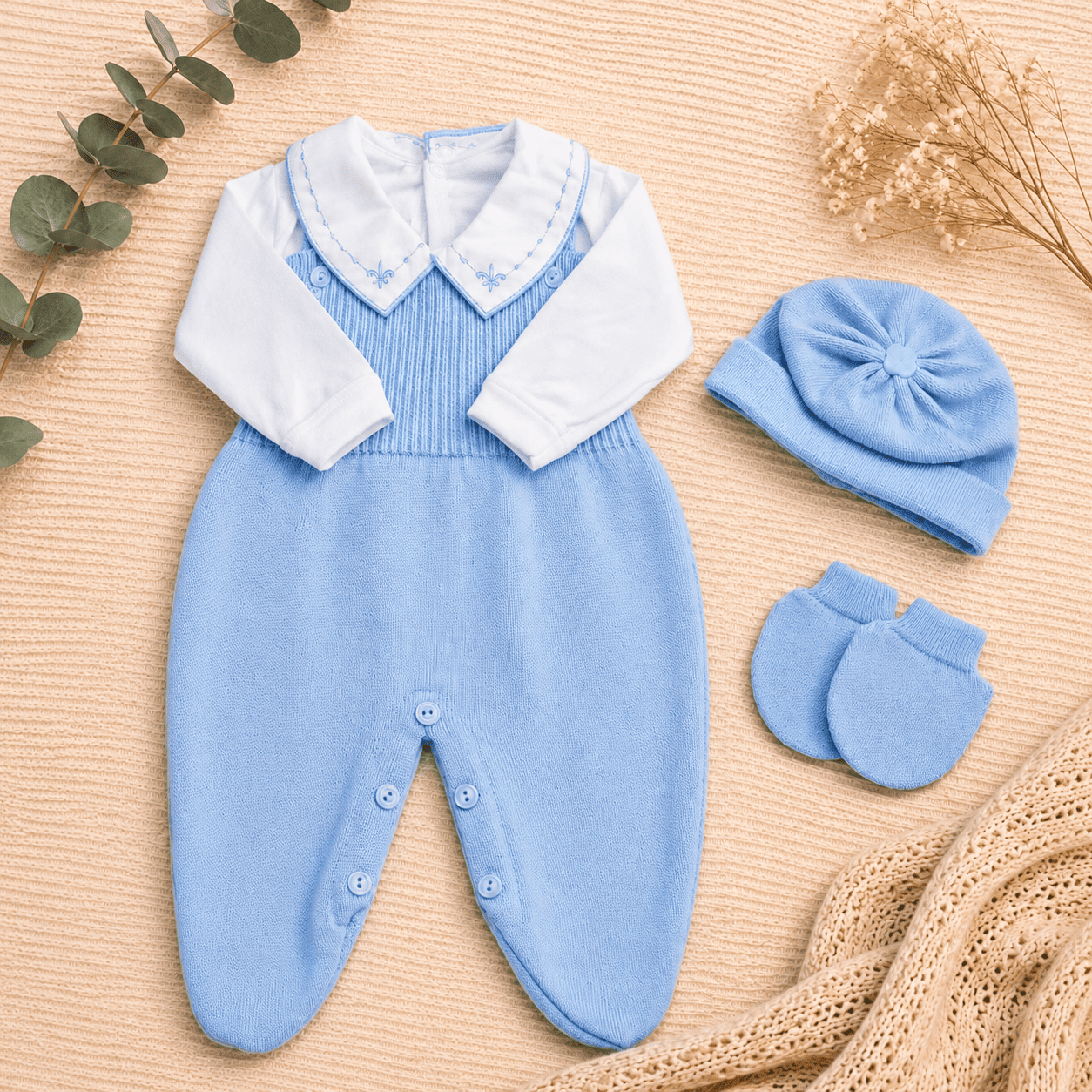 Conjunto Jardineira, Body, Luva e Touca - Masculino