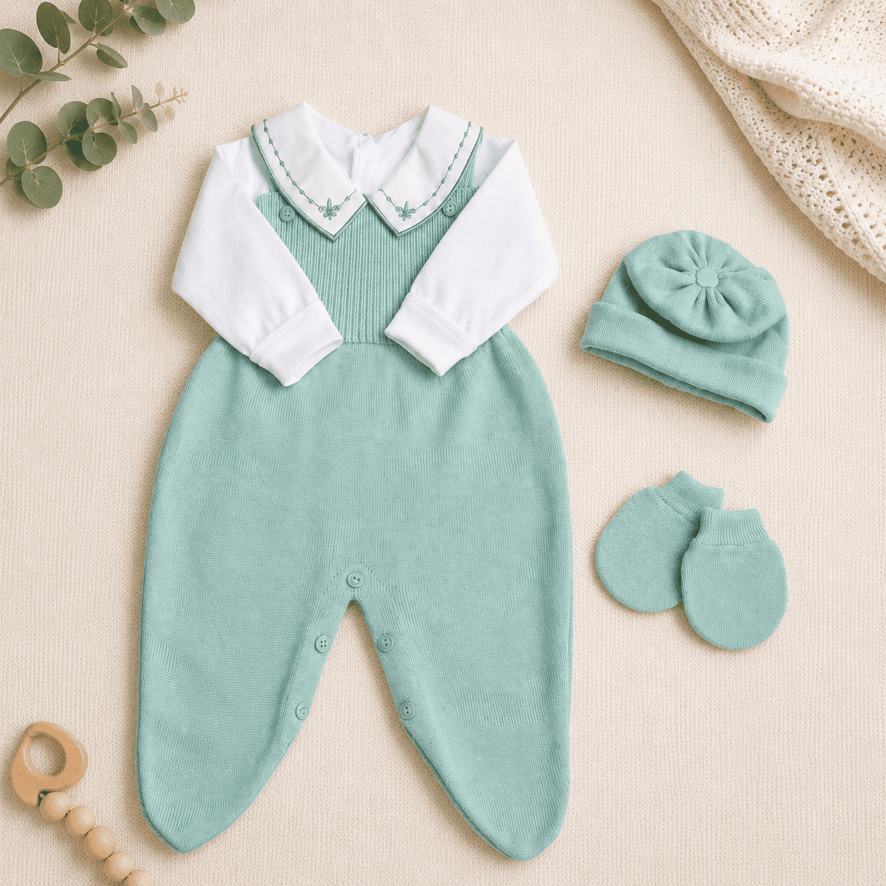 Conjunto Jardineira, Body, Luva e Touca - Masculino